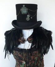 Load image into Gallery viewer, Black feather cape with gold detail. one size fits all