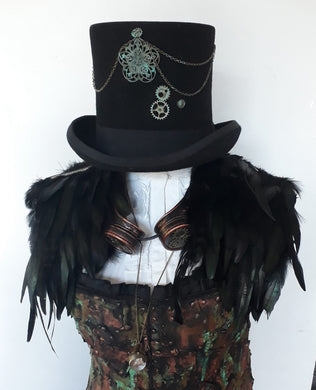 Black feather cape with gold detail. one size fits all