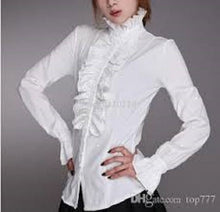 Load image into Gallery viewer, Women&#39;s Victorian Era  Ruffle Front Shirt.
