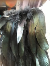 Load image into Gallery viewer, Black feather cape with gold detail. one size fits all. 
