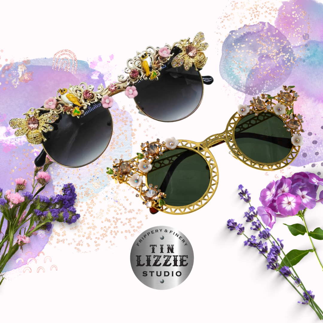 Crystal and Flower Designer Sunglasses Tin Lizzie Studio