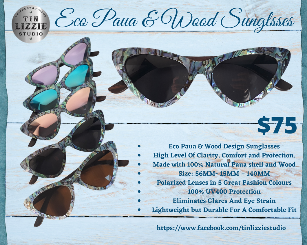 Eco Paua & Wood Cats Eye Design Sunglasses